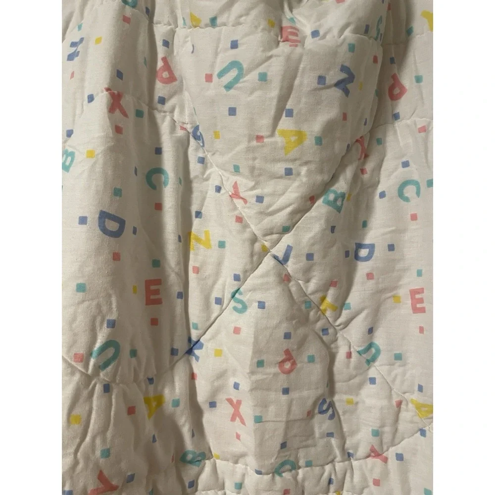 Vintage Baby Blanket Pastel ABCs Quilted Nursery Decor Retro Unisex